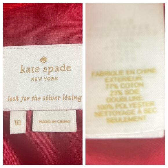 Kate Spade Dress Fit Flare Round Neck Cherry Red Cotton Silk Women’s Size 10 - Picture 9 of 11
